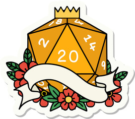 natural twenty D20 dice roll sticker