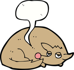 cartoon curled up dog with speech bubble