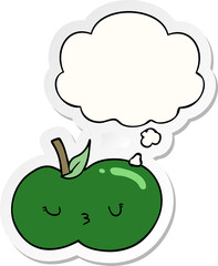cartoon cute apple and thought bubble as a printed sticker