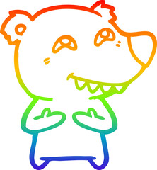 rainbow gradient line drawing cartoon polar bear showing teeth