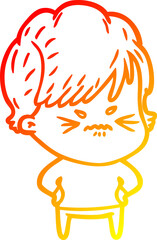 warm gradient line drawing cartoon frustrated woman
