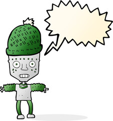 cartoon robot wearing hat with speech bubble
