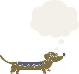 cartoon dog and thought bubble in retro style