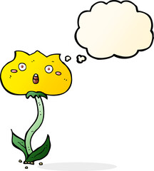 cartoon shocked flower with thought bubble