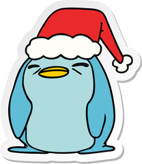 christmas sticker cartoon of kawaii penguin