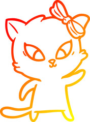 warm gradient line drawing cartoon cat