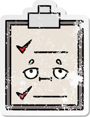 distressed sticker of a cute cartoon check list