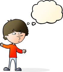 cartoon curious man with thought bubble