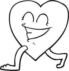 black and white cartoon walking heart