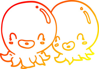 warm gradient line drawing two cartoon octopi