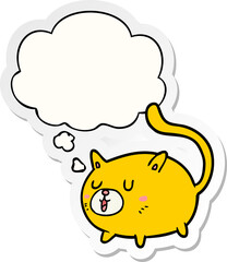cartoon happy cat and thought bubble as a printed sticker