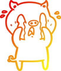 warm gradient line drawing crying pig cartoon
