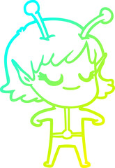 cold gradient line drawing smiling alien girl cartoon