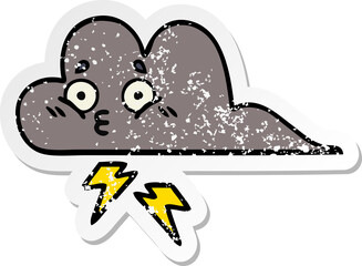 distressed sticker of a cute cartoon storm cloud