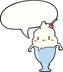 cute cartoon ice cream and speech bubble