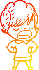 warm gradient line drawing cartoon woman talking