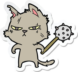 sticker of a tough cartoon cat with mace