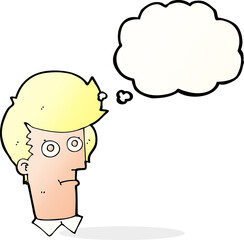 cartoon staring face with thought bubble