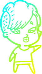 cold gradient line drawing cartoon surprised girl