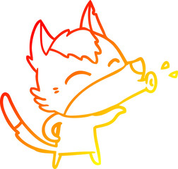 warm gradient line drawing howling wolf cartoon