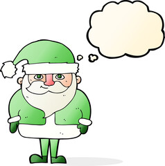 cartoon happy santa claus with thought bubble