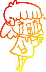 warm gradient line drawing cartoon woman in tears