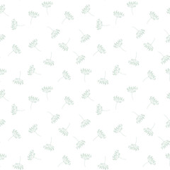 easter seamless pattern with eggs, rabbits, feathers and plants.