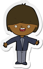 sticker of a cartoon happy boy with open arms