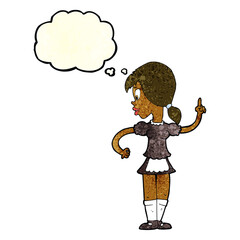 cartoon waitress calling order with thought bubble