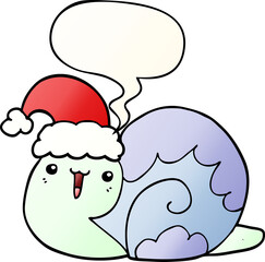 cute cartoon christmas snail and speech bubble in smooth gradient style