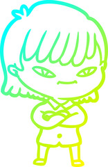 cold gradient line drawing cartoon woman