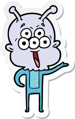 sticker of a happy cartoon alien greeting