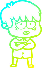 cold gradient line drawing cartoon exhausted boy