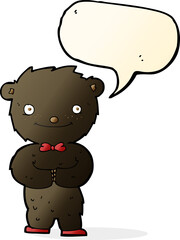 cartoon little black bear with speech bubble