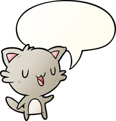 cartoon happy cat and speech bubble in smooth gradient style