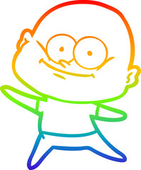 rainbow gradient line drawing cartoon bald man staring
