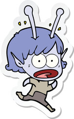 sticker of a cartoon shocked alien girl