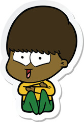 sticker of a cartoon happy boy