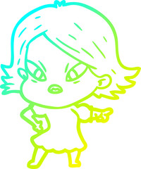 cold gradient line drawing cartoon stressed woman