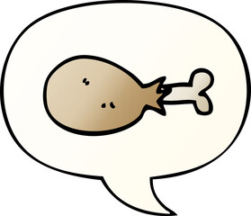 cartoon cooked chicken leg and speech bubble in smooth gradient style