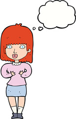 cartoon shocked woman with thought bubble