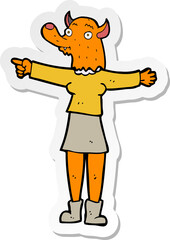 sticker of a cartoon pointing fox woman