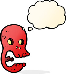 funny cartoon skull with thought bubble