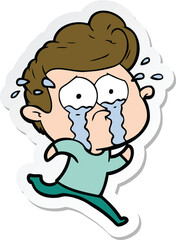 sticker of a cartoon crying man running