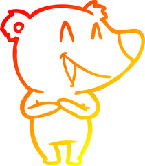 warm gradient line drawing laughing bear cartoon