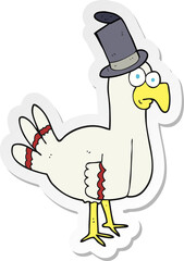 sticker of a cartoon bird wearing top hat