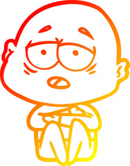 Obraz premium warm gradient line drawing cartoon tired bald man