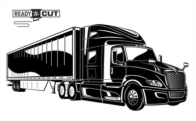  Classic american semi truck. Isolated vehicle on white background. Prepared for printing and cutting (Cricut, Silhouette, Cameo). 