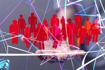 Neural network 3D illustration. Big data and cybersecurity