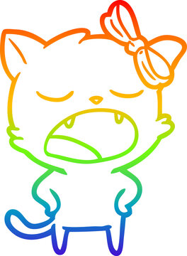 recommend clip art: rainbow gradient line drawing cartoon yawning cat